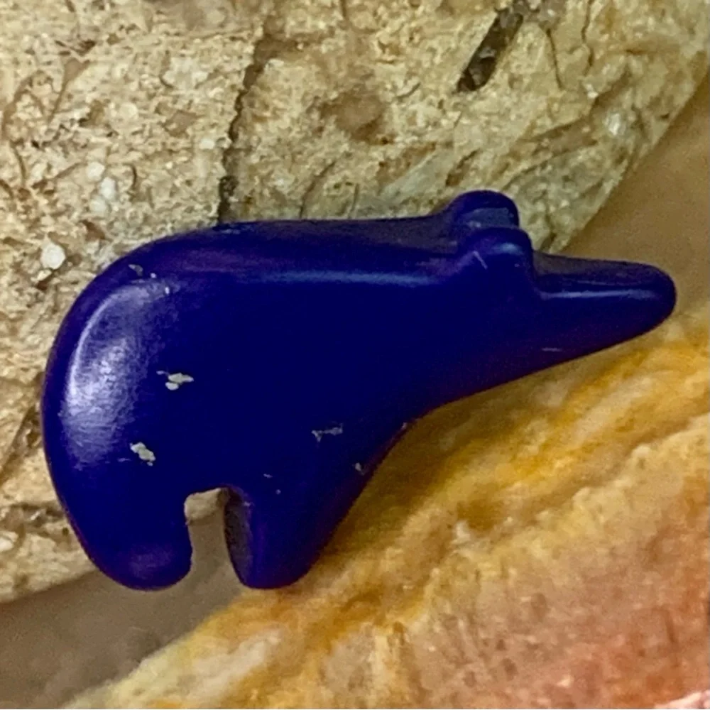Native American Style Blue Zuni Bear Fetish Bead Carved Miniature Spirit Animal